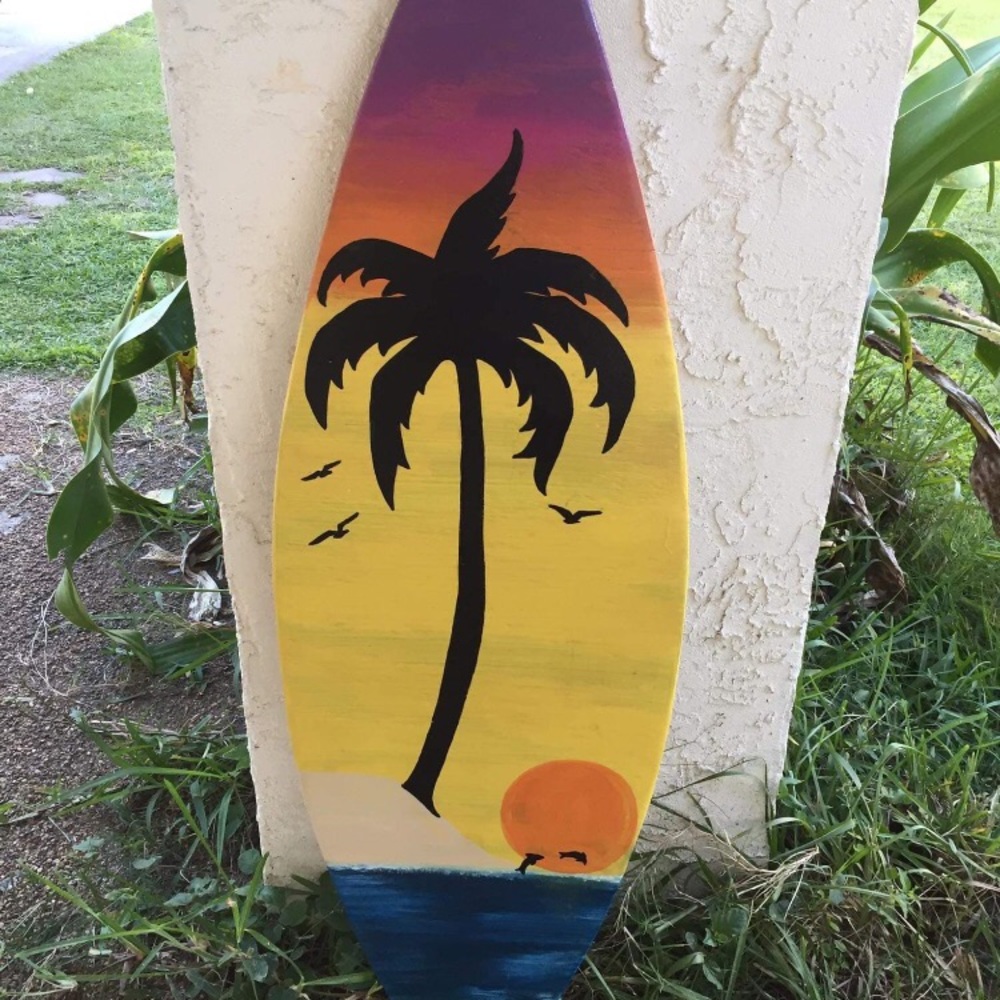 Solid wood hand painted surfboard wall decor
